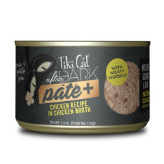Tiki Cat After Dark Pâté+ chicken can with minced meat for a protein-rich feline meal.