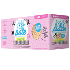 Tiki Cat Baby Pate variety pack can label shows assorted flavors for kittens.