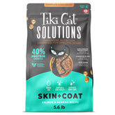 Tiki Cat Solutions Skin & Coat salmon-herring kibble bag highlights premium protein for coat health