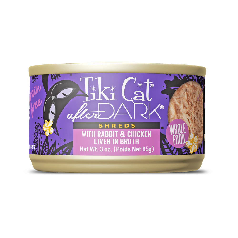 TIKI PETS Tiki Cat After Dark Rabbit Shreds, high-protein meal supports natural carnivore cravings.