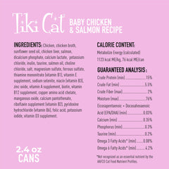 Tiki Cat Baby serving image shows convenient cans for growing kittens' meals.
