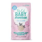 Tiki Cat Baby Mousse pouch front view for easy kitten feeding.