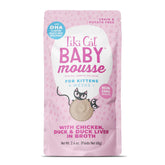 Tiki Cat Baby Mousse pouch close-up showing real chicken and duck liver for protein.