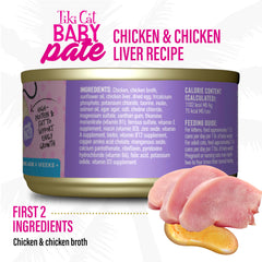 Real chicken and chicken liver in Tiki Cat Baby Pate for protein