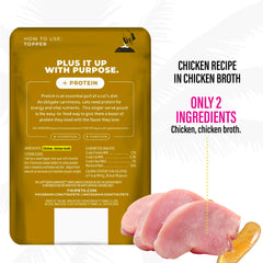 Tiki Cat Born Carnivore Complements chicken pouch close-up, shows two-ingredient formula.
