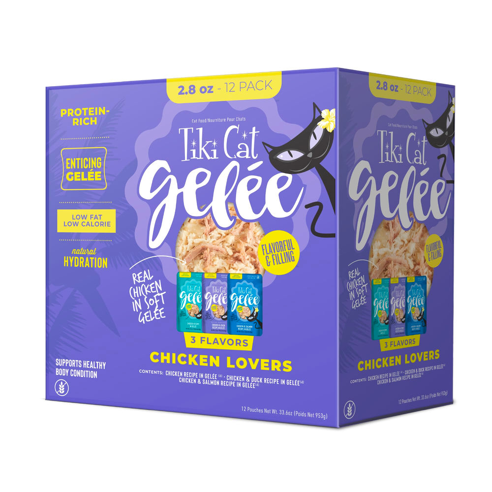 Tiki Cat Luau Lean Gelee variety-pack pouches with high-protein meals for cats