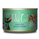 Tiki Cat Luau Seabass Consomme can, protein-rich for all life stages.