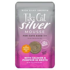 Tiki Cat Silver Mousse senior salmon in broth image promotes hydration and flavor