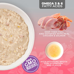 Can label emphasizes high-protein chicken and salmon ingredients