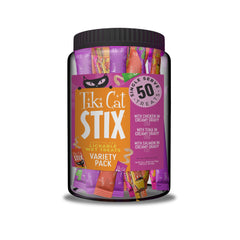 TIKI PETS Tiki Cat Stix Mousse Treats mega jar front label, convenient licking portions