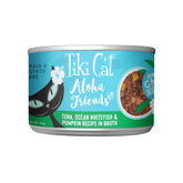 Tiki Cat Aloha Friends tuna and ocean whitefish wet cat food can, protein-rich meal for cats