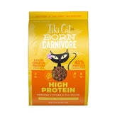 Tiki Cat Born Carnivore dry food bag front showing protein-rich formula for active cats.