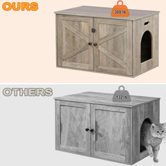 Timberer cat litter enclosure greige finish blends with modern decor