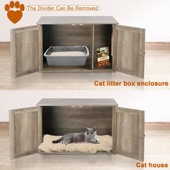 Timberer cat litter enclosure with divider removed reveals flexible larger space
