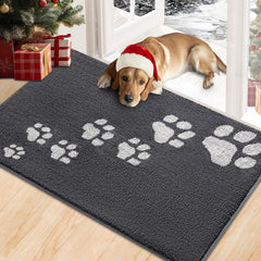 Timo dog door mat with muddy-paws design absorbs moisture at the entry.