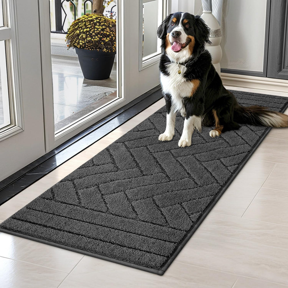 Tindbea dog mat entryway showing moisture absorption to keep floors clean.
