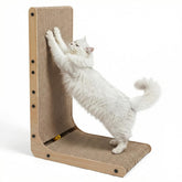 Tiny Pets L-shaped cat scratcher in corner view protects furniture while inviting playful scratching.