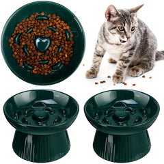 Tioncy raised ceramic slow feeder bowl top view for two bowls