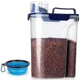 TIOVERY navy blue dog food container with airtight seal for freshness.