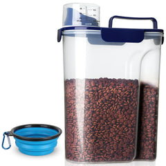 TIOVERY navy blue dog food container with airtight seal for freshness.