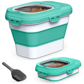 Tiovary dog food storage container in green with airtight seal for fresher kibble.