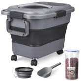 TIOVERY dog food storage container with wheels for easy relocation.