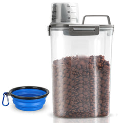 TIOVERY upgraded small pet food container with pour spout for easy serving.