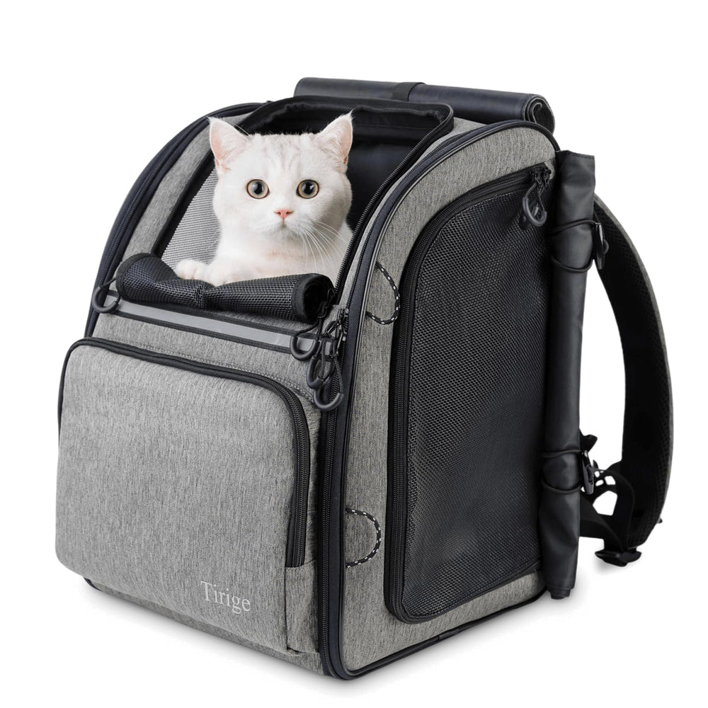 Tirige carrier backpack with structured frame providing upright support for pets during travel