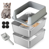 TIUUBT stainless steel sifting litter box; compact for kittens and small cats.