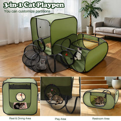 Tivray cat playpen two rooms and tunnel setup for versatility