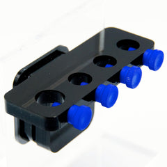 TL Reefs black magnetic probe holder, front view with probe slots.