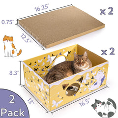 Tlence butterfly-pattern cat scratcher side view showing sturdy cardboard construction