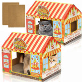 Tlence pizza shop cat house front view, cozy hideaway for indoor cats.