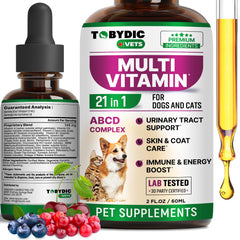 TOBYDIC 21-in-1 multivitamin bottle for cats and dogs, daily health support