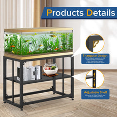 TOCRETOARE fish tank stand side view highlighting robust frame and structure.
