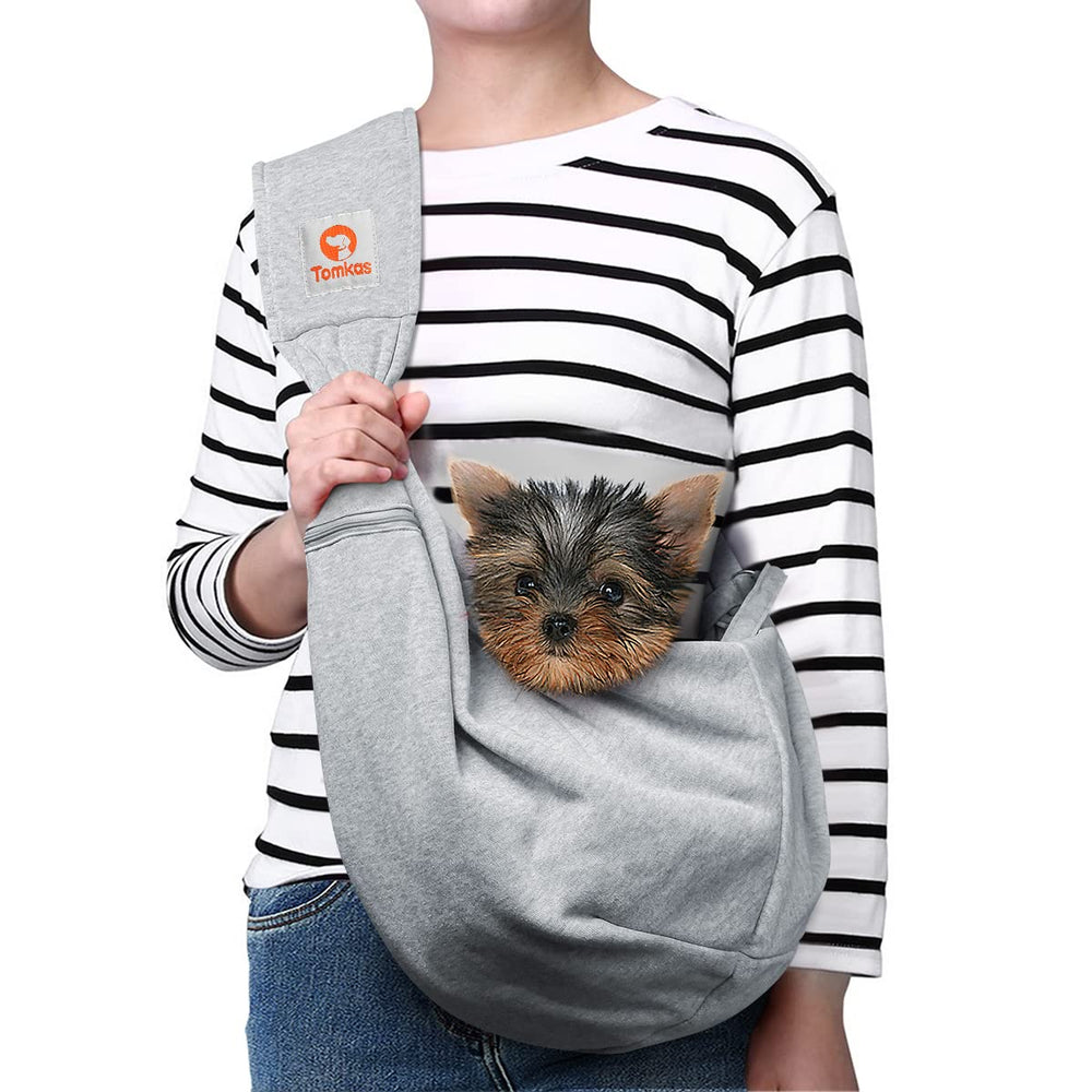 Tomkas dog sling with front opening grey for easy access and small pet comfort