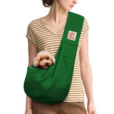 Tomkas emerald green sling bag front view for small pets, comfortable and secure.