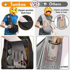 Tomkas dog sling carrier adjustable strap demonstrates easy, comfortable fitting