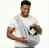 Tomkas small dog sling front view demonstrates easy access for quick pet placement.