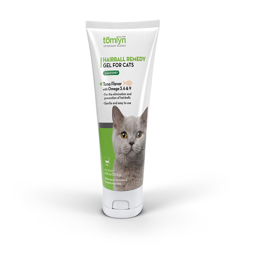 Tomlyn Laxatone tuna-flavored gel bottle for cats supports smoother hairball passage