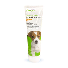 Tomlyn Nutri-Cal puppy gel jar showcases high-calorie nutrition for growing puppies.