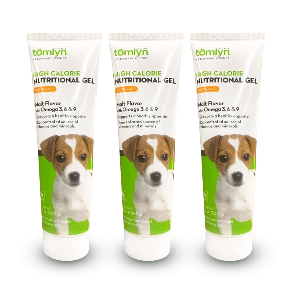 Tomlyn Nutri-Cal puppy tube close-up highlighting malty gel for easy supplementation