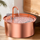 Tomxcute copper-tone fountain front view, stylish décor that promotes pet hydration