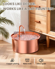 Tomxcute copper-tone fountain top view, blends with home décor and fresh water