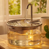 Tomxcute glass cat water fountain with 84oz capacity in compact profile for steady hydration