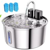 Tomxcute wireless cat water fountain front view highlights stainless steel build for durable hydration.