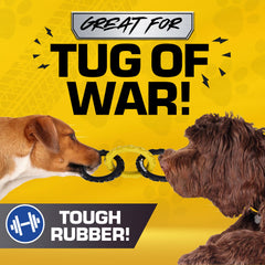 Tonka yellow-black dog toy with high visibility for easy tracking.