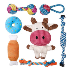 Toozey 7-pack dog toys set with squeaky plush for engaging small dogs.