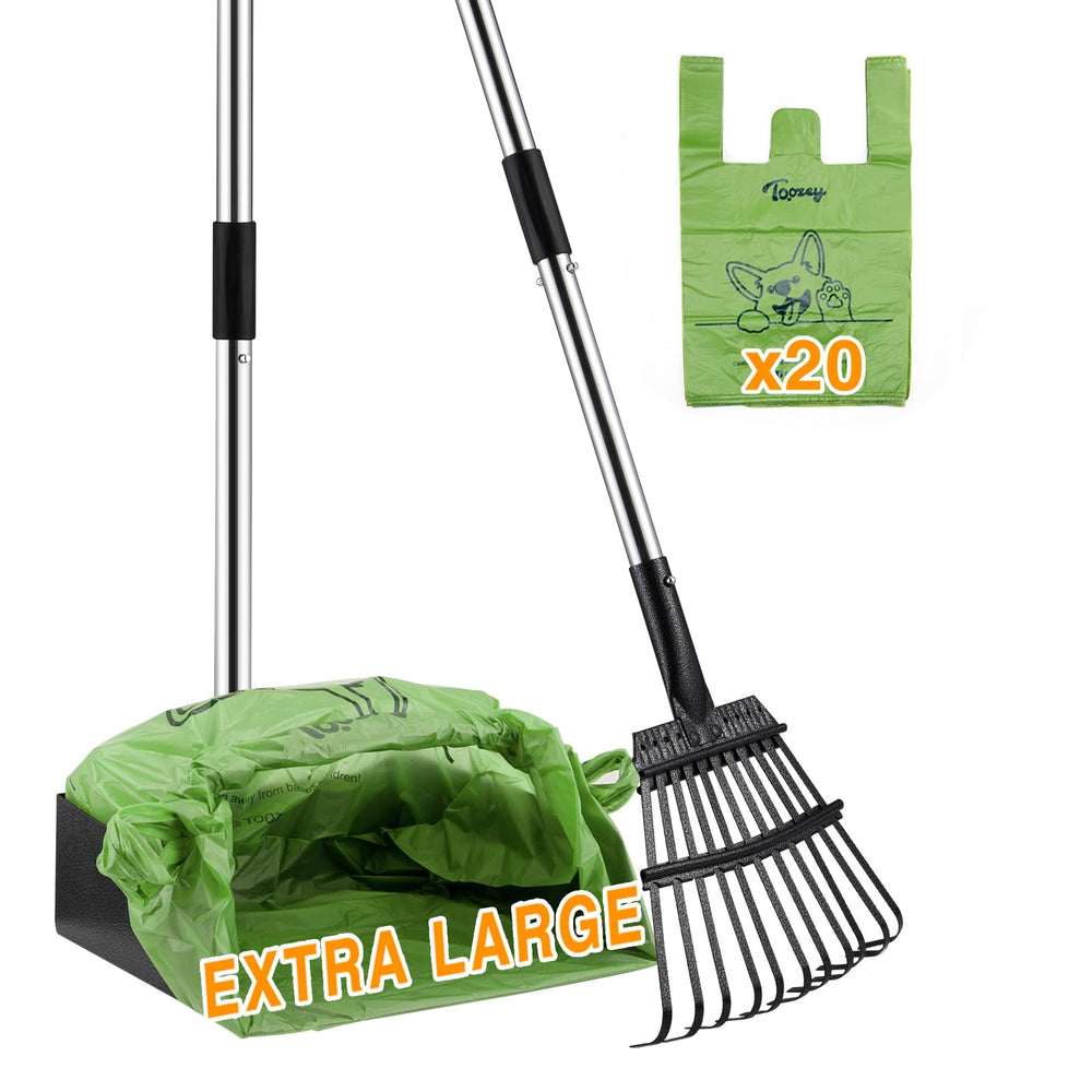 Toozey large dog pooper scooper with extra-wide tray for efficient yard cleanup