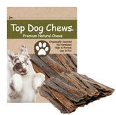 Top Dog Chews beef esophagus jerky 30-pack shown in pack image, dental-friendly treat.